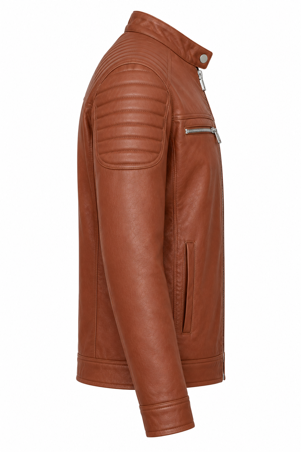 Men's Classic Tan Brown Genuine Leather Biker Jacket
