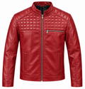 Men's Red Quilted Leather Biker Jacket - Slim Fit Motorcycle Jacket