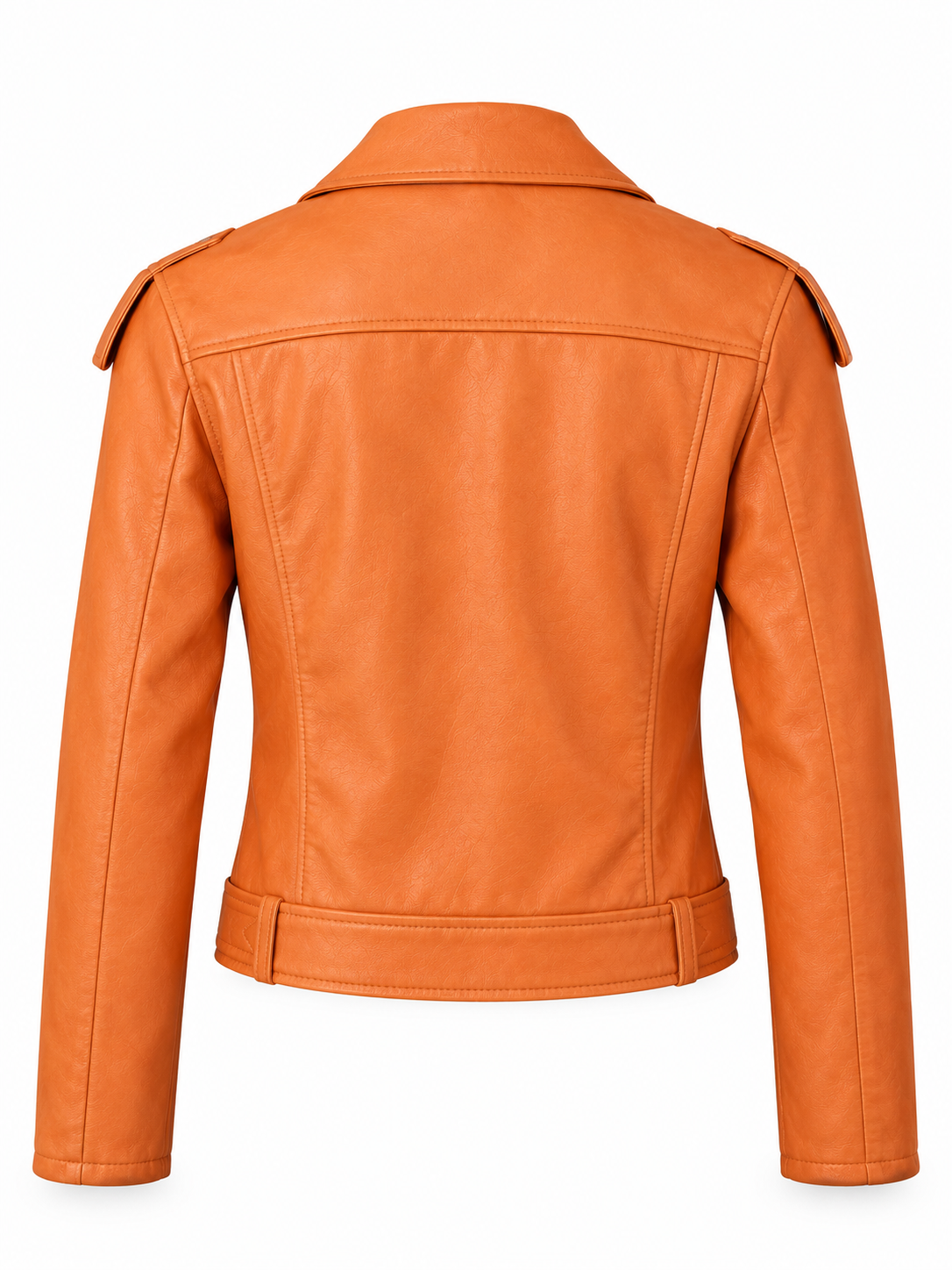 Women's Premium Asymmetric Biker Leather Jacket - Orange