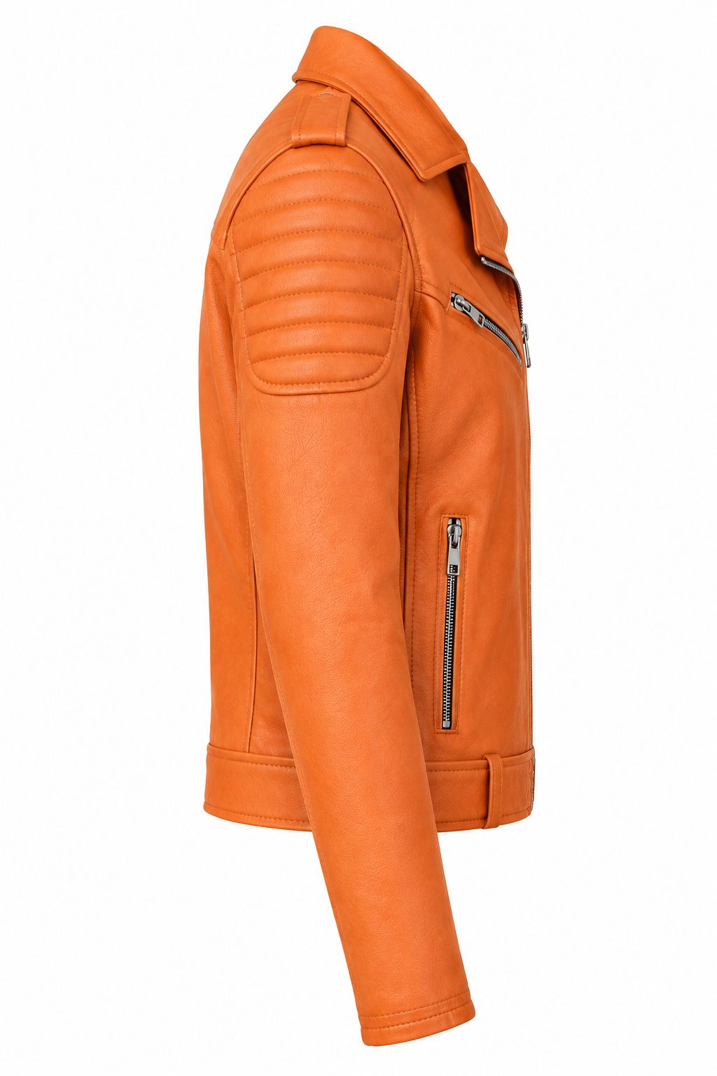 Women's Premium Asymmetric Biker Leather Jacket - Orange