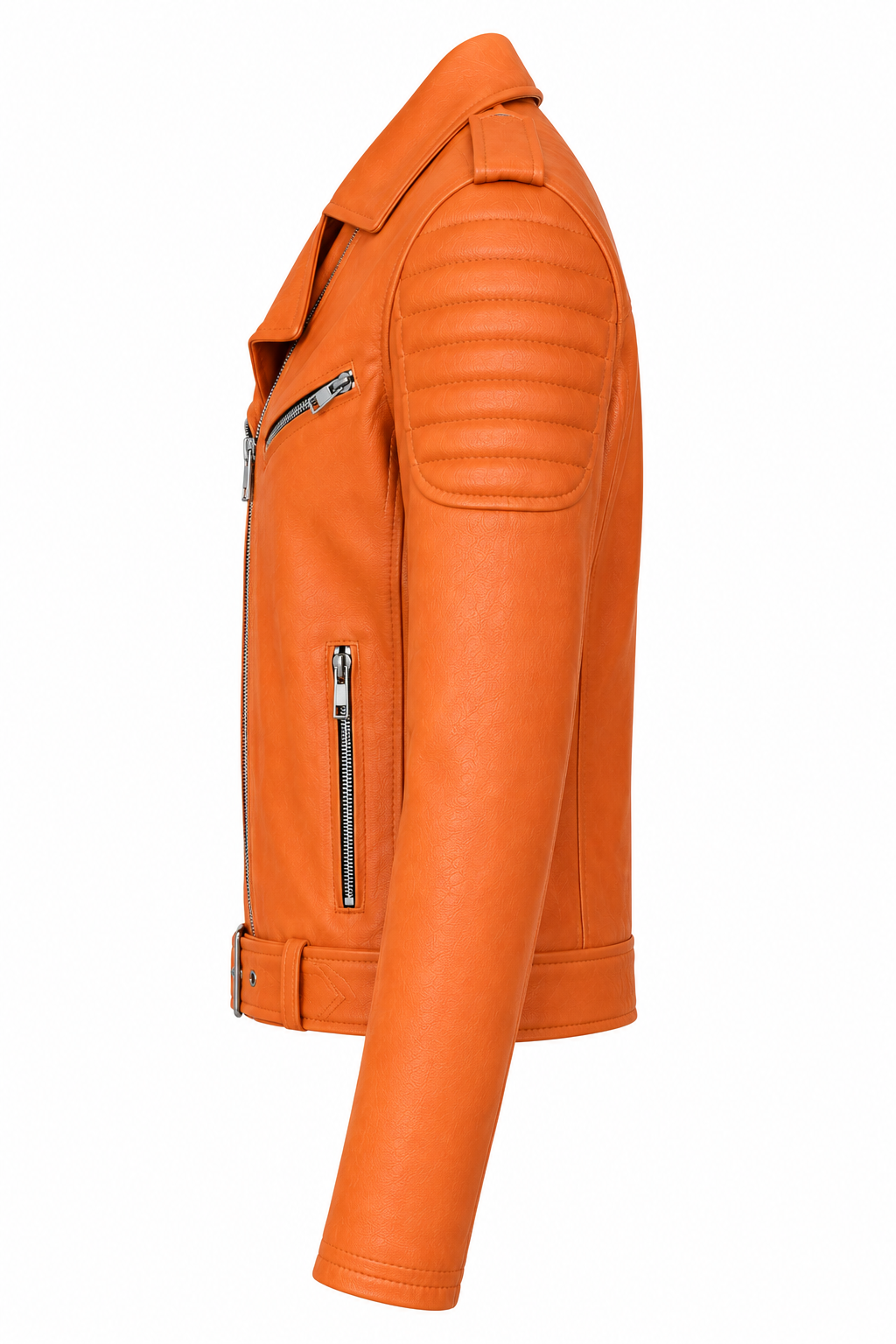 Women's Premium Asymmetric Biker Leather Jacket - Orange