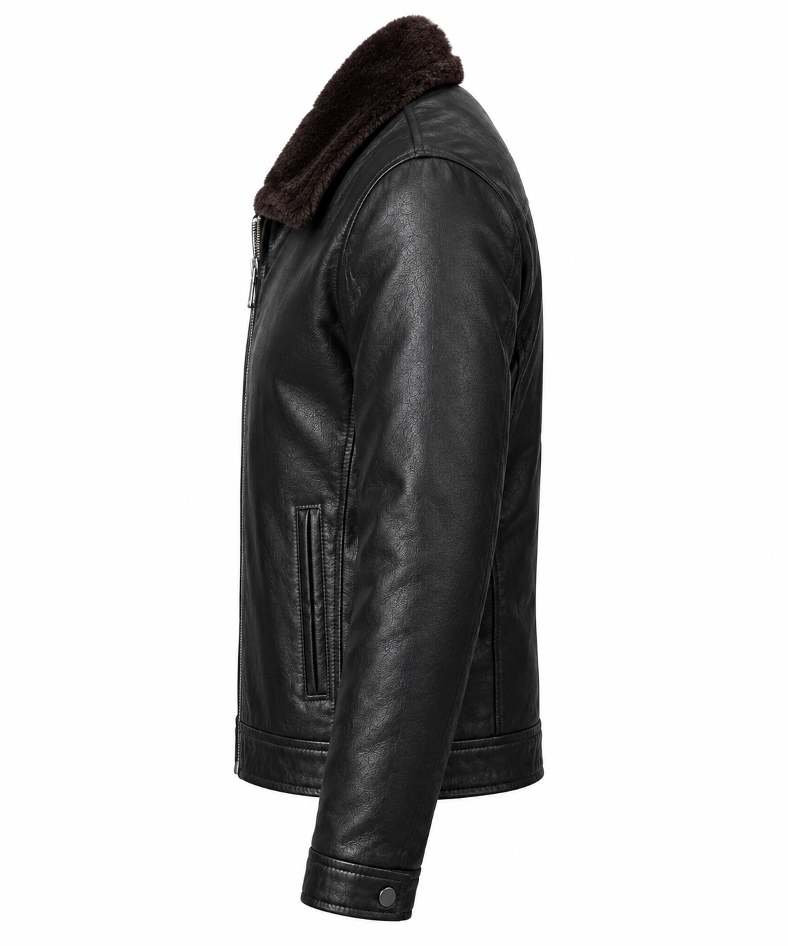 Men's Premium Black Leather Jacket with Detachable Brown Fur Collar