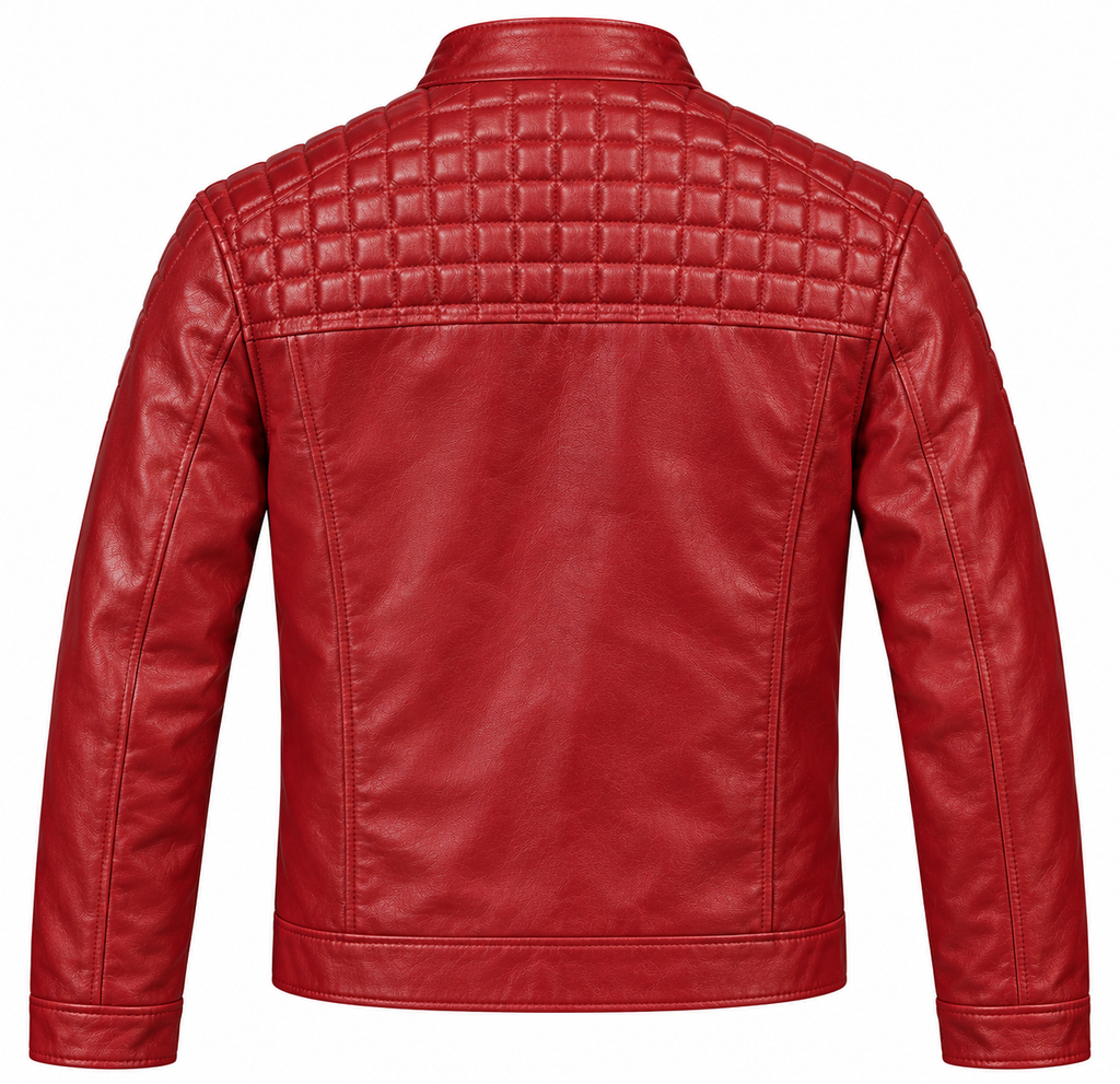 Men's Red Quilted Leather Biker Jacket - Slim Fit Motorcycle Jacket