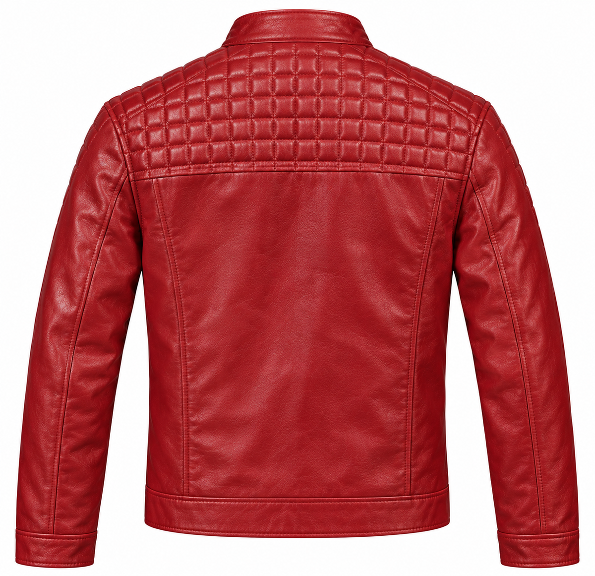 Men's Red Quilted Leather Biker Jacket - Slim Fit Motorcycle Jacket