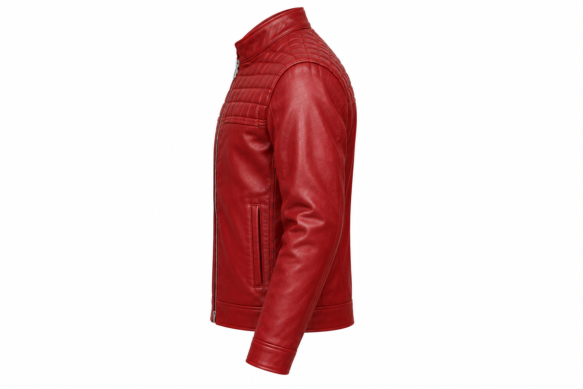 Men's Red Quilted Leather Biker Jacket - Slim Fit Motorcycle Jacket