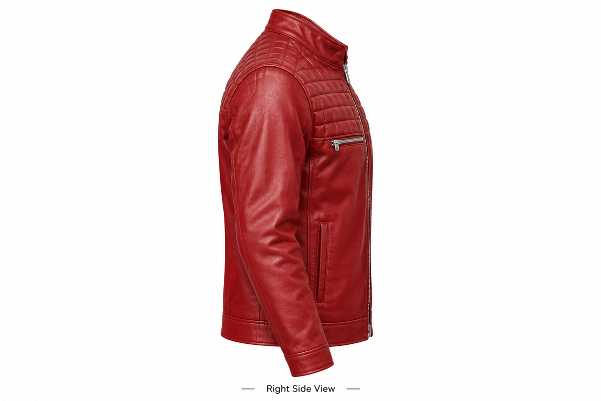 Men's Red Quilted Leather Biker Jacket - Slim Fit Motorcycle Jacket