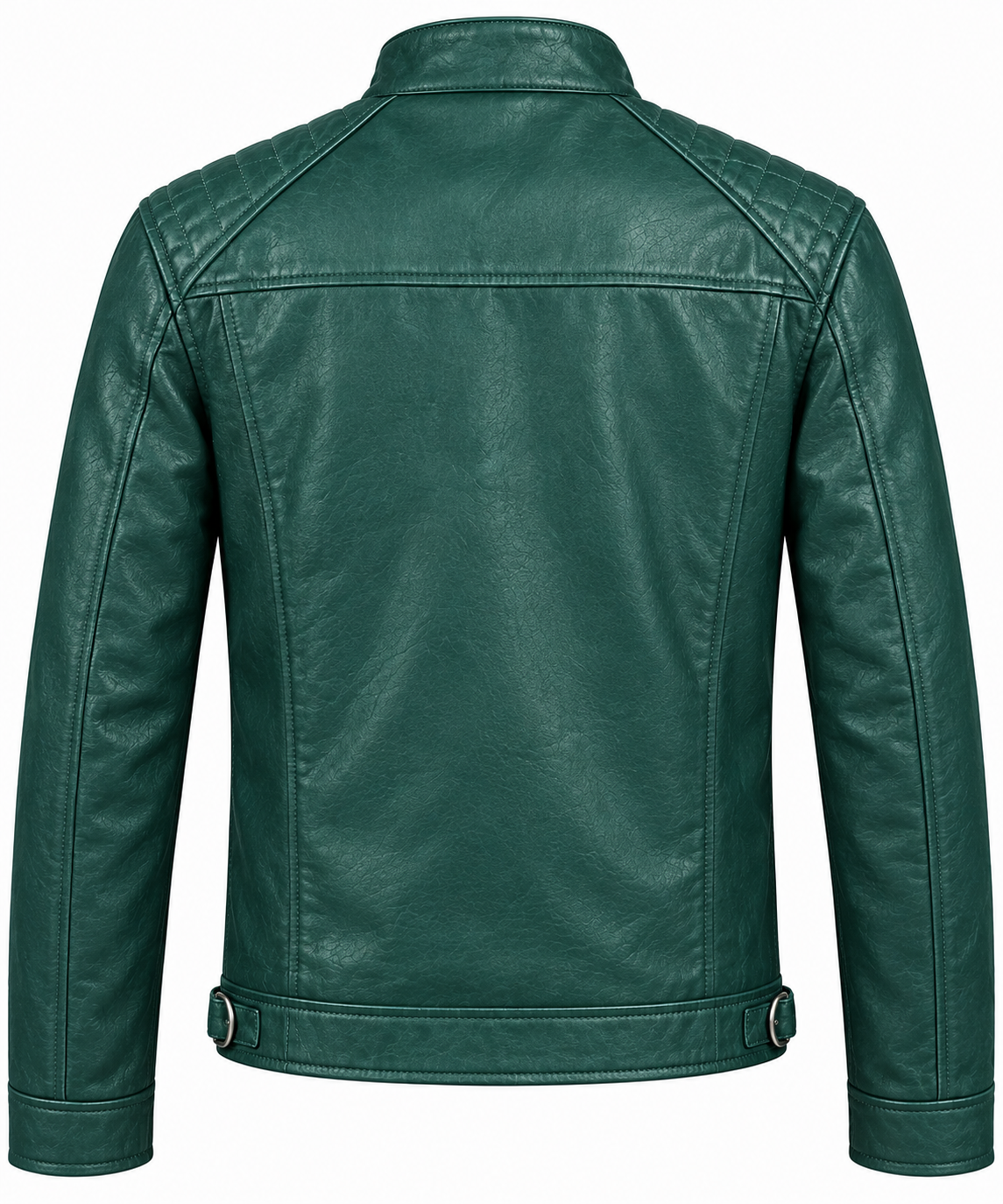 Men's Emerald Green Leather Biker Jacket - Quilted Shoulder Motorcycle Jacket