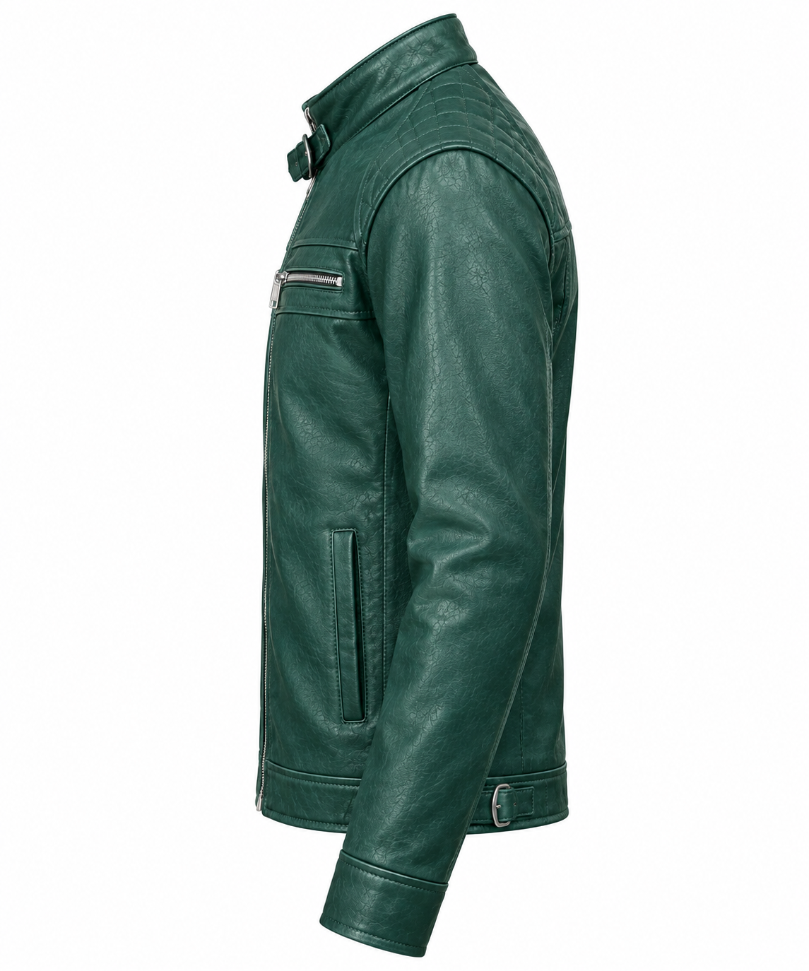 Men's Emerald Green Leather Biker Jacket - Quilted Shoulder Motorcycle Jacket
