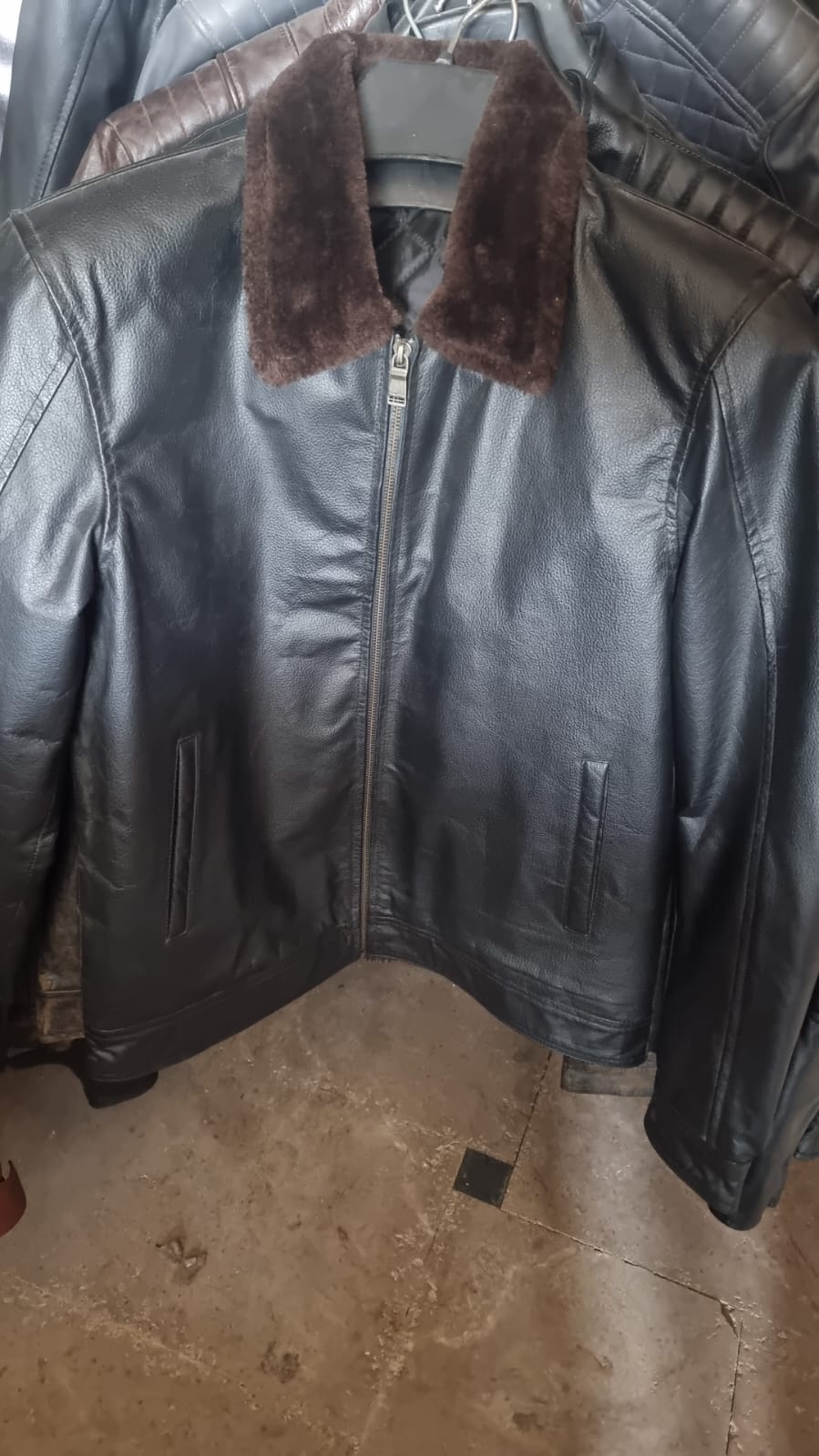 Men's Premium Black Leather Jacket with Detachable Brown Fur Collar