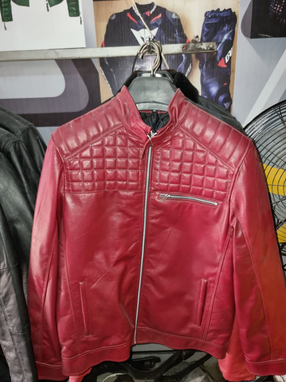 Men's Red Quilted Leather Biker Jacket - Slim Fit Motorcycle Jacket